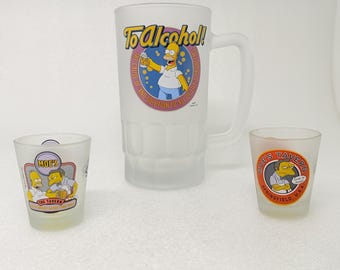 Vintage Simpsons Beer Stein and 2 Shot Glasses, 2002