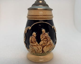 Vintage German Beer Stein, Pewter lid, Small