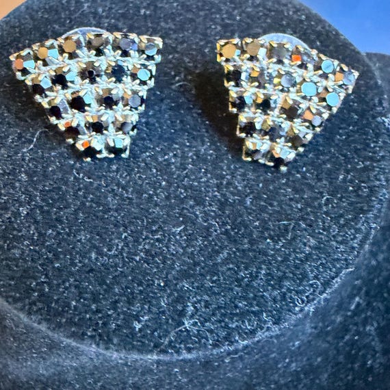 Vintage Black Rhinestone Triangular Earrings - image 3