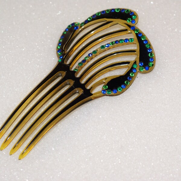 Antique Green Rhinestone Studded Hair Comb