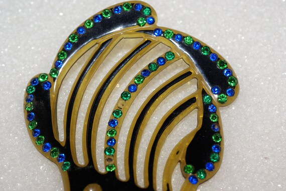 Antique Green Rhinestone Studded Hair Comb - image 3