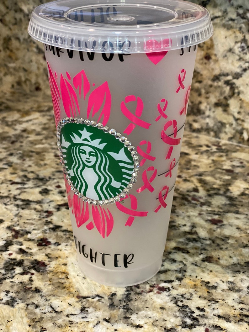Custom awareness tumbler men women survivor breast cancer awareness cancer fighter pink /& black with bling