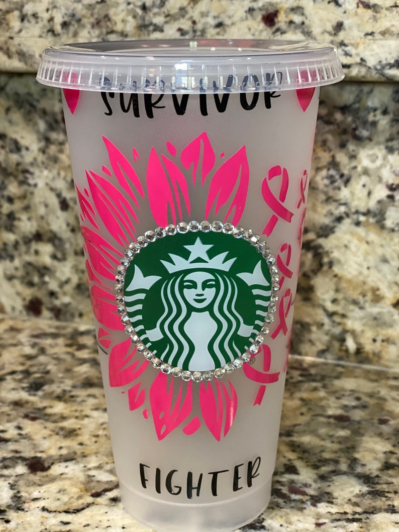 Custom awareness tumbler men women survivor breast cancer awareness cancer fighter pink /& black with bling