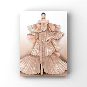 Gold Shimmer Dress Fashion Illustration Print