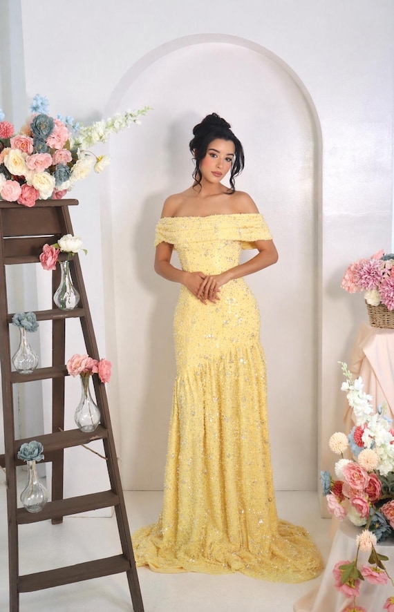 pastel gold dress Pastel Yellow Satin Prom Dresses V-neck Evening Dress Open Back FD6001   Viniodress