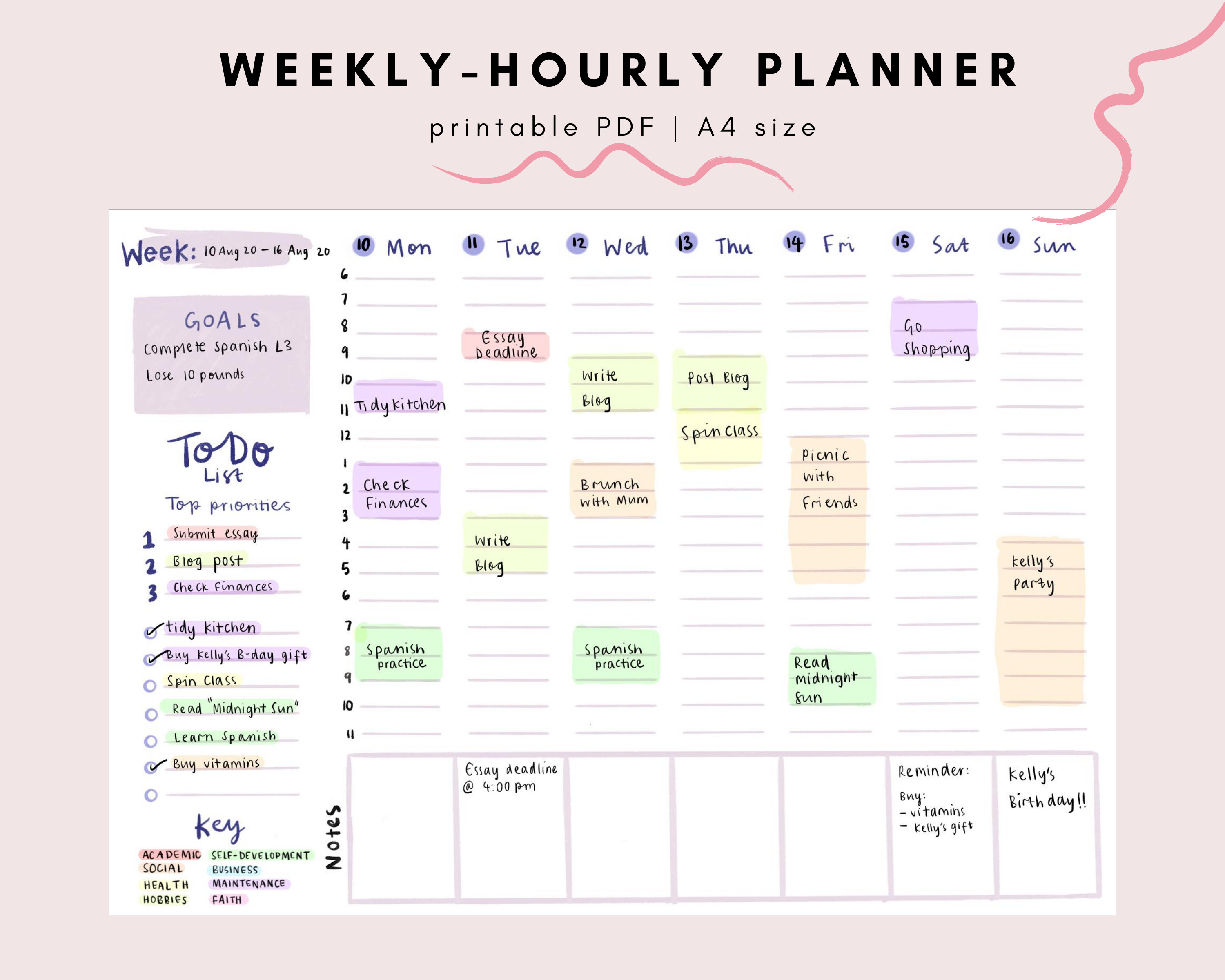 Weekly-hourly PDF Printable Planner, Digital Planner, Weekly Printable  Planner, Weekly PDF Planner, Student Planner, Habit Tracker, A4 - Etsy