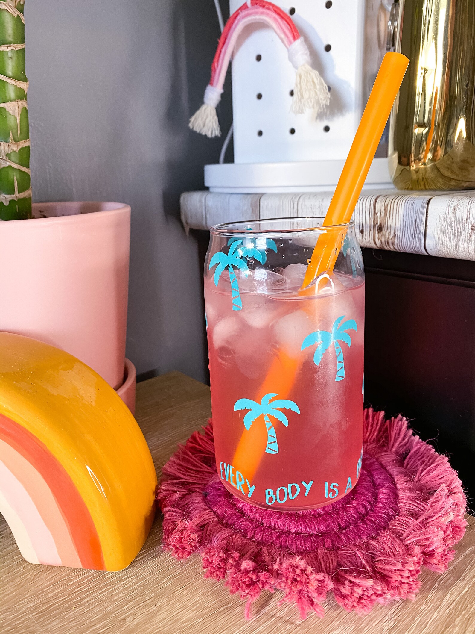 Palm Tree Beer Can Glass Can Glass Iced Coffee Glass Etsy