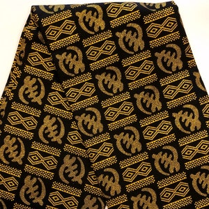 African print fabric, gold glitter Ankara fabric, damask print, face mask fabric, black gold adinkra inspired print fabric, By the yard