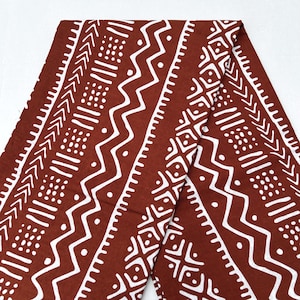 African print fabric, rust and ivory color mudcloth quilting print fabric, Ankara fabric, face mask fabric, African fabric by the yard