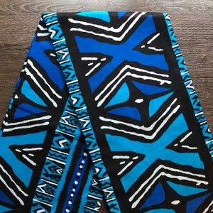 African print fabric, Blue Mudcloth print fabric, Tribal print fabric, stripe fabric, African fabric by the yard, Ankara print fabric
