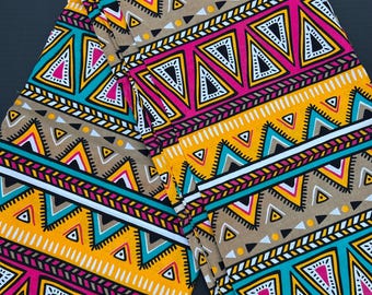 African Ankara print fabric by the yard, Multicolor colorful pink yellow print, Bold Afrocentric fabric, dressmaking home decor fabric