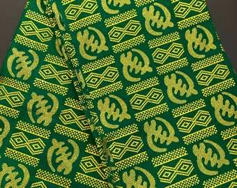Tessuto africano stampato Ankara tagliato su misura, tessuto stampato Adinkra con glitter oro verde, tessuto africano per sartoria, copricapi, decorazioni e abiti