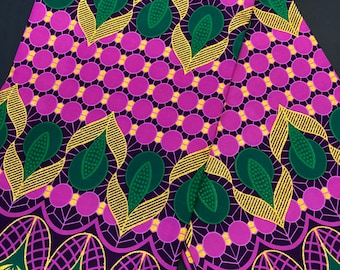 Tecido africano estampado, tecido Ankara, tecido floral rosa e verde com glitter dourado, tecido africano por metro.