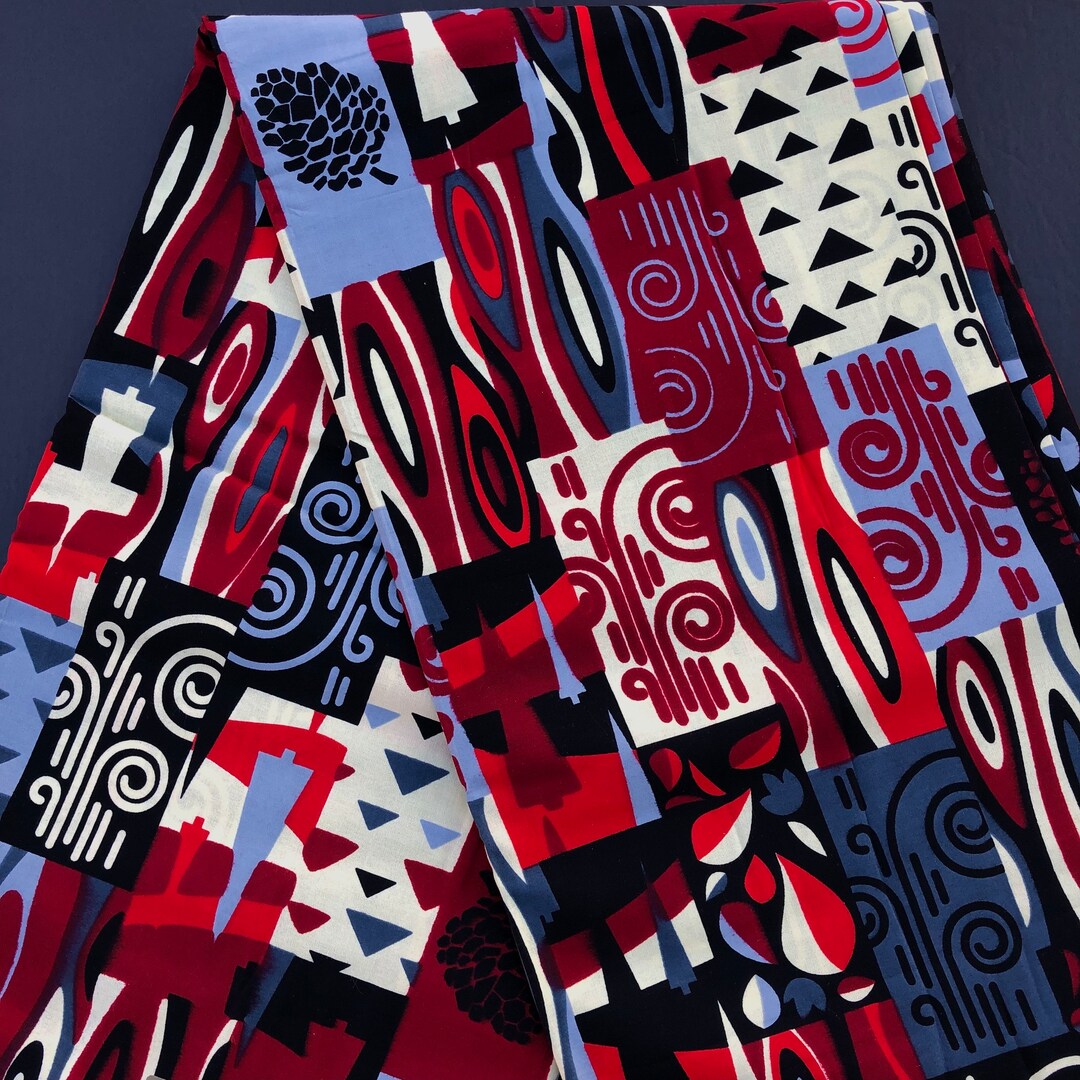 African Print Fabric, Blue Tribal Print Fabric, Ankara Fabric, Mudcloth