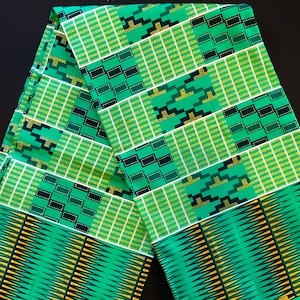 African print fabric, kelly green Kente gold glitter print fabric, Ankara tribal print fabric,  dressmaking fabric by the yard
