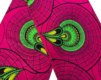 Pinker afrikanischer Ankara-Druckstoff, Bold Magenta Green Print Tribal-Stoff, Stoff für Wohnkultur, Kleider, Headwraps, Sommerkleider