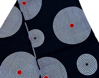 African Ankara Wax Print Fabric by the Yard, Black & White Circular Pattern fabric, Geometric Tribal Textile, Bold Fabric for dressmaking