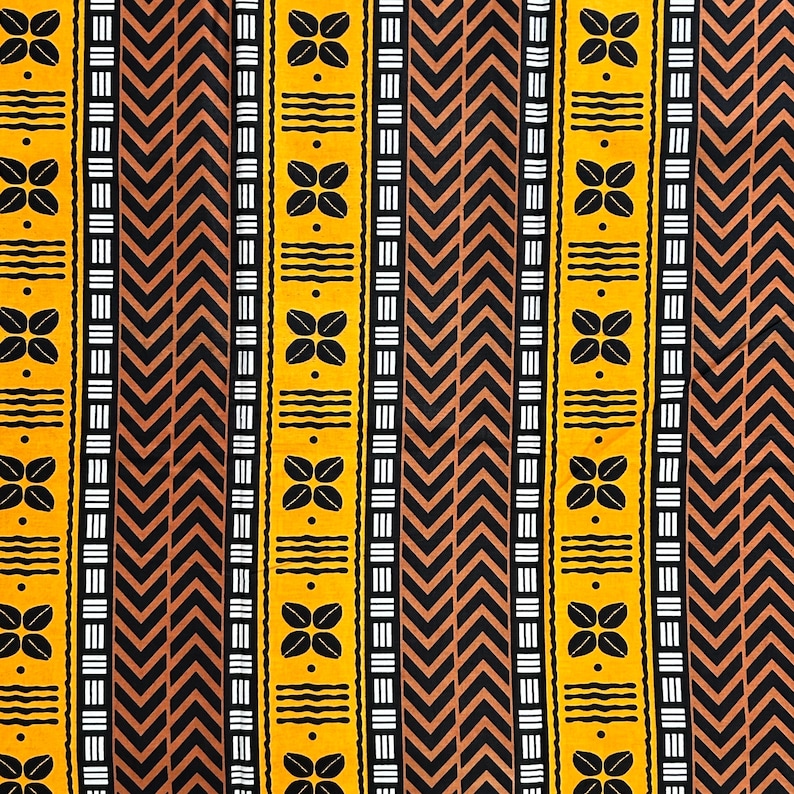 African Ankara Print Fabric, Brown Beige Mudcloth Tribal Print Fabric ...