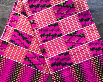 African print fabric, pink Kente print fabric, Ankara fabric, metallic gold glitter fabric, African fabric by the yard, face mask fabric