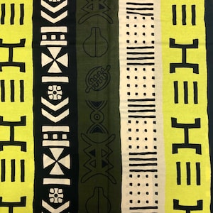African print fabric, tribal print fabric, Ankara fabric, face mask fabric, African fabric by the yard, Neutral African print, lime green