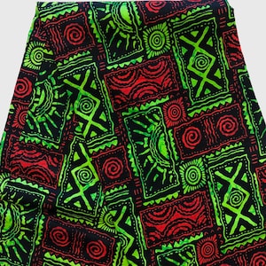 African print fabric, traditional Ankara fabric, Red green print, 6 yards African fabric, face mask fabric, tribal print fabric, boho print