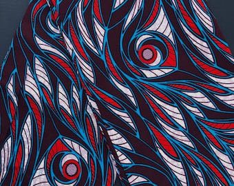 African Ankara Wax Print Fabric by the yard, Peacock Feathers Ankara Fabric, Afrocentric Statement Fabric for Sewing, home decor, headwraps