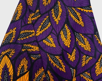 African print fabric, Purple leaves print fabric, Ankara fabric, botanical print fabric, African fabric by the yard, face mask fabric