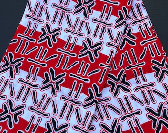 African Ankara Wax Print Fabric by the yard, Red Black White mudcloth print fabric, Bold Tribal Statement Fabric for Clothing, crafts