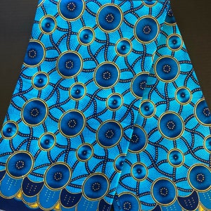 African print fabric, gold glitter Ankara fabric, damask print, 6 yards African fabric, face mask fabric, blue print cotton fabric