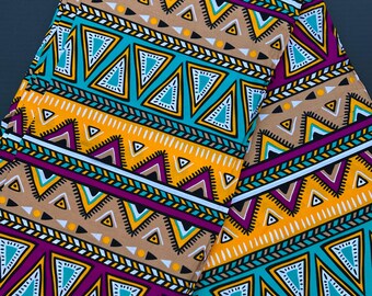 African print Ankara fabric by the yard, Purple & turquoise tribal print fabric, Bold colorful fabric for dressmaking, home decor, crafts