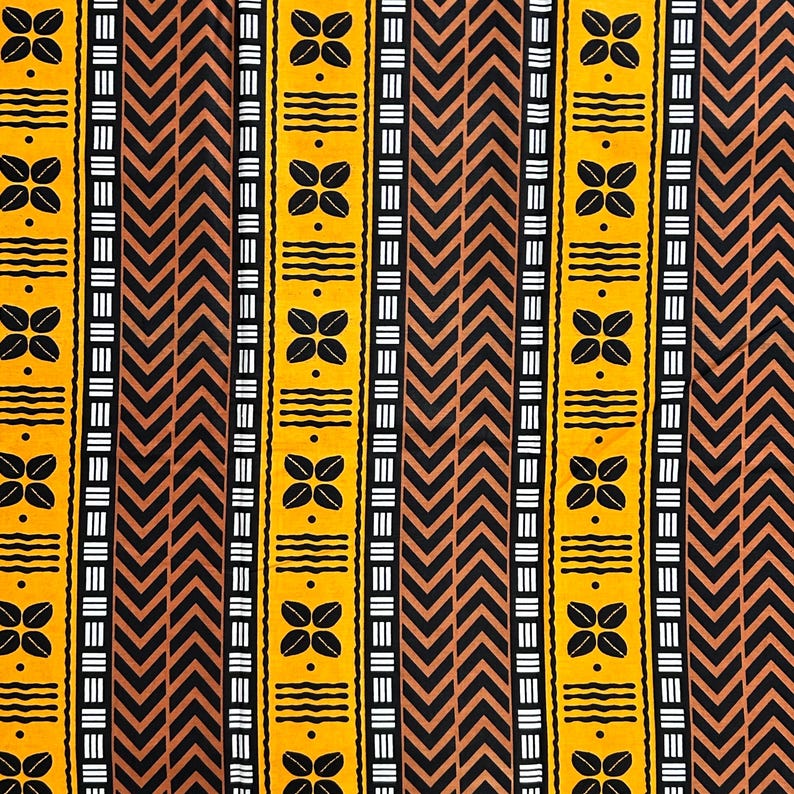 African Ankara Print Fabric, Brown Beige Mudcloth Tribal Print Fabric ...