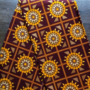 African print fabric, gold glitter print fabric, Ankara fabric, brown floral african print, African fabric by the yard, face mask fabric