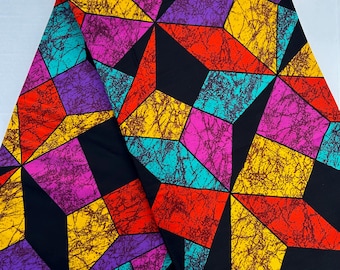 Colorful African Print Fabric by the Yard, Geometric Ankara Cotton Fabric, Bold Multicolor Wax Print for Sewing, quilts, crafts & Home Decor