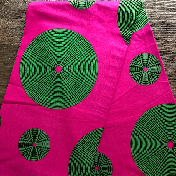 Tela estampada africana, tela estampada con círculos rosas y verdes, tela Ankara, tela africana cortada a medida, tela para mascarillas