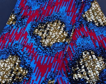 African Print Fabric by the Yard, Abstract Ankara Wax Print, Red Blue Bold Statement Fabric, Sewing headwraps crafts and home decor Fabric