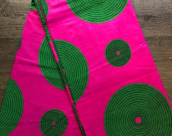 Afrikanischer bedruckter Stoff, rosa grüner Ankara Stoff, Kreise Print, 6 Meter afrikanischer Stoff, Gesichtsmaskenstoff