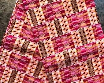 Pink African Ankara Print Fabric by the yard, Kente Inspired Fabric, Gold glitter statement Fabric, African Fabric for Dresses Headwraps