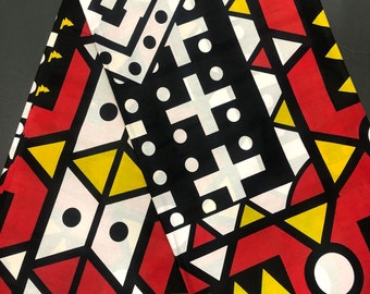 African print fabric, Ankara fabric, red yellow samacaca samakaka fabric, 6 yards African fabric, face mask fabric, geometric print fabric