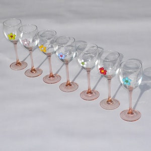 Pink Stem Wine Glasses with Flowers