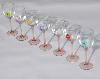 Pink Stem Wine Glasses with Flowers