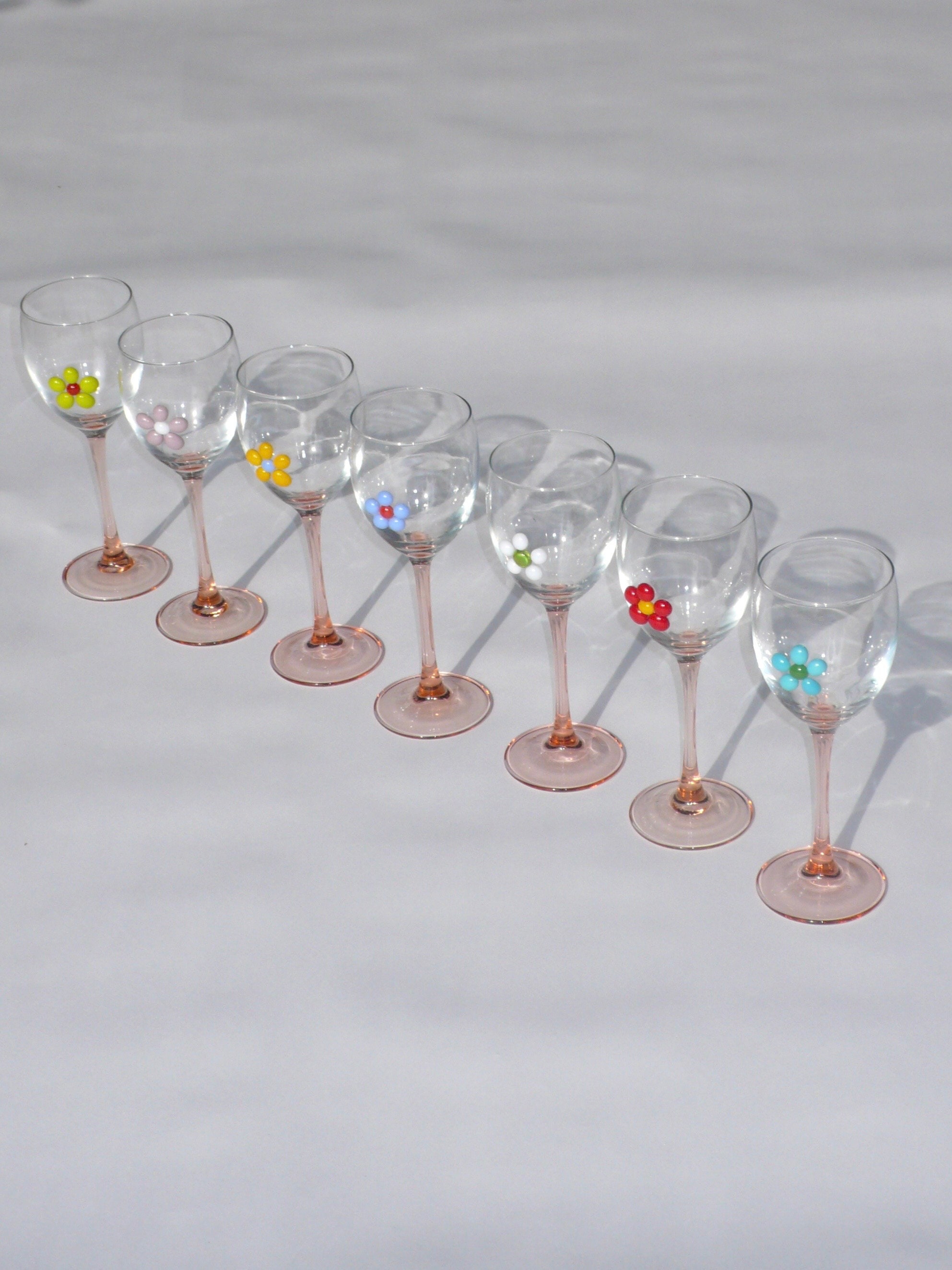 Pink Stem Wine Glasses with Flowers