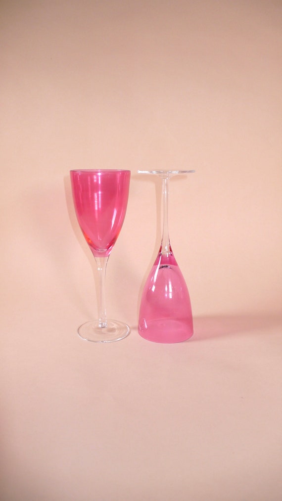 Hot Pink Wine Glasses Etsy