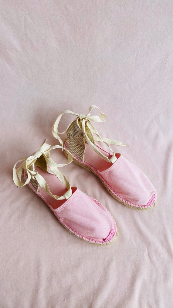 Baby Pink Lace Up Espadrilles
