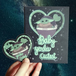 Baby, Yoda Cutest Sticker 3 x 2.73 Die Cut Matte Vinyl Mandalorian / Star Wars / Disney Valentine's Day Love afbeelding 6