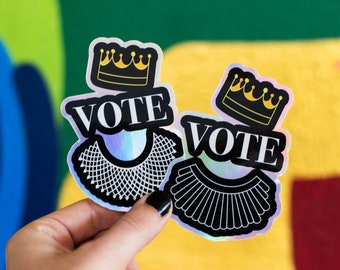 VOTE - Die Cut Vinyl Sticker - Notorious RBG - Holographic (2.6 x 3.8")
