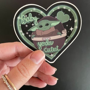 Baby, Yoda Cutest Sticker 3 x 2.73 Die Cut Matte Vinyl Mandalorian / Star Wars / Disney Valentine's Day Love image 2