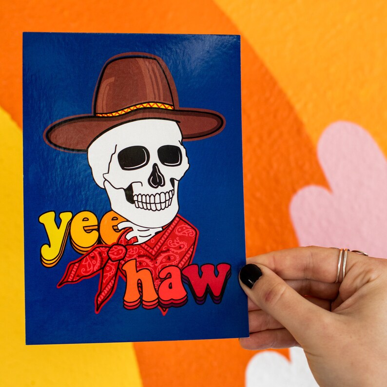Yee-Haw Cowboy Skeleton Postcard Glossy 5 x 7