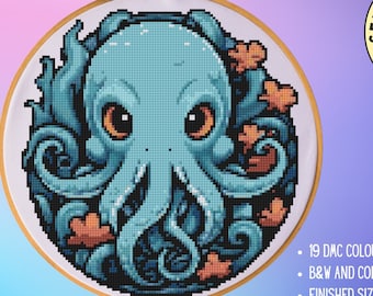 Cthulhu octopus monster sea ocean floral gothic weird embroidery pattern PDF circular