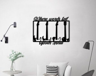 Metal Wall Decor, Black Metal Wall Art, Home Decor, Metal Wall Chart, Music Metal Deco, Teen Room Decor, Wall Hangers, Metal Gift