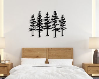 Pine Tree Metal Wall Art: Forest Decor, Living Room Wall Hanging